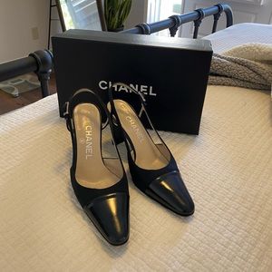 Chanel Black canvas strap heel